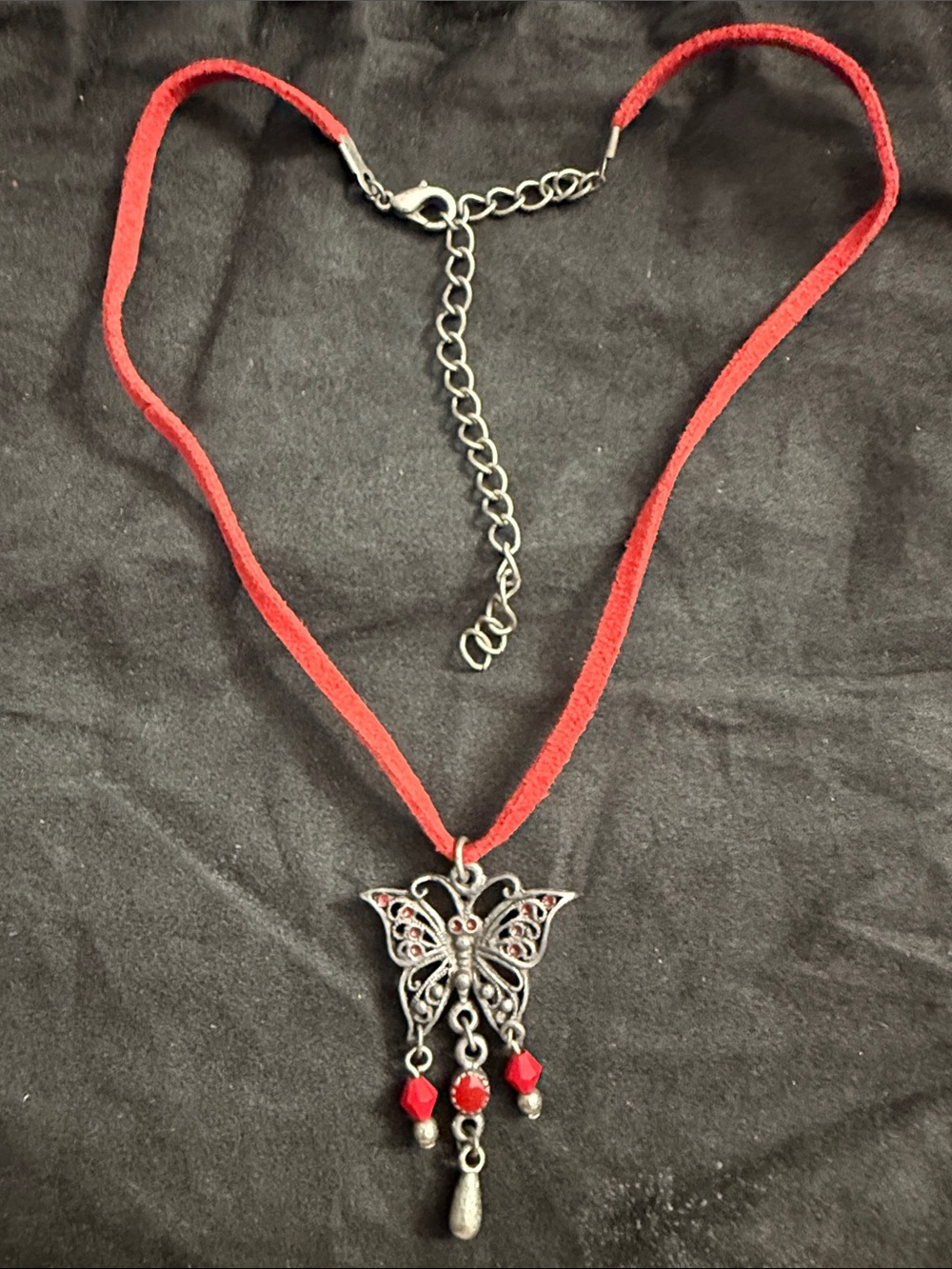 Red Butterfly Pendant Choker Necklace